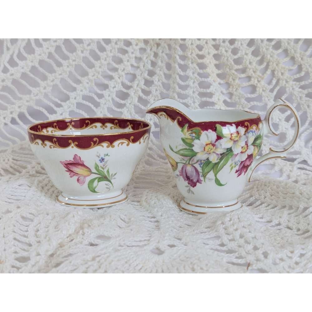 Bell China Narcissus Creamer Sugar Bowl Set Fine Bone China Made in England